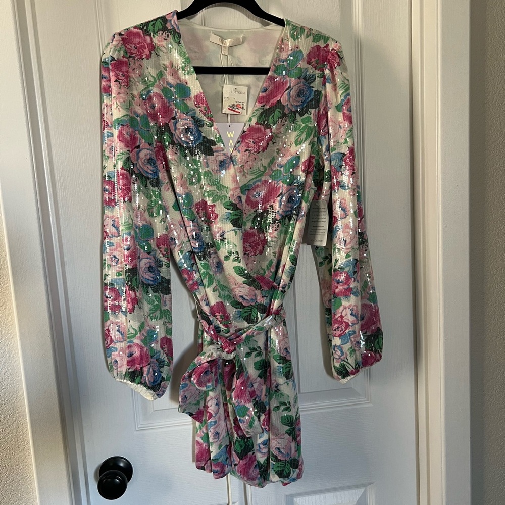 NWT Floral Sequin Wrap Dress